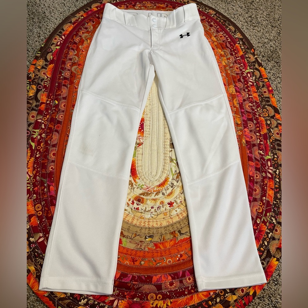All white Boys small Under Armour Baseball Pants (STAINED)